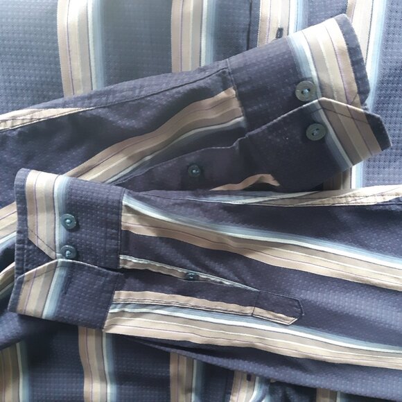 Bugatchi Uomo SZ M 100% Cotton Men's Button Down Blue Striped Shirt - Picture 7 of 13